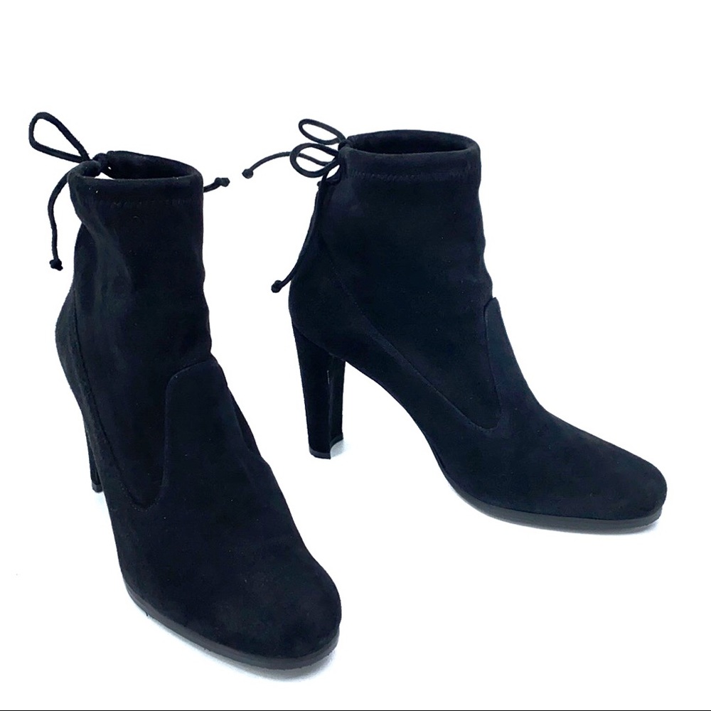 Stuart Weitzman Booties Size 9 Black Suede Glove Covered Block Heel Sexy Luxury